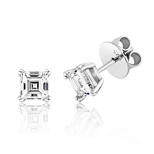Twin Claw Four Claw Set Stud Earrings With Ascher Cut Cubic Zirconia