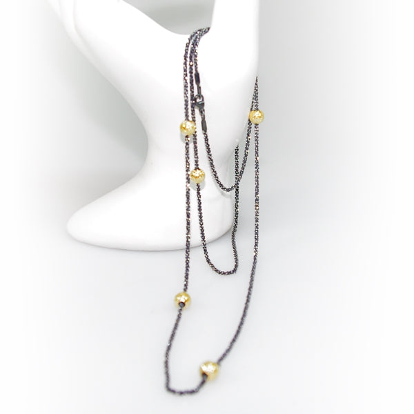Oxidised Sterling Silver Long Necklace With Beads