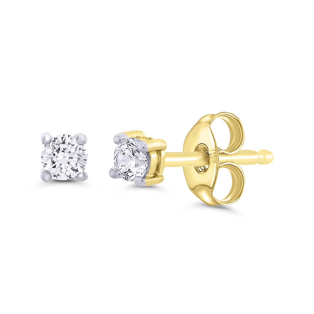 Yellow And White Gold Solitaire Diamond Stud Earrings 0.15cts