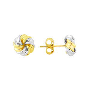 Yellow And White Gold Knot Stud Earrings