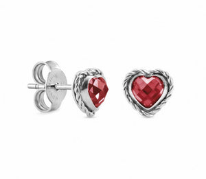 Heart-Shaped Earrings In Silver - Red