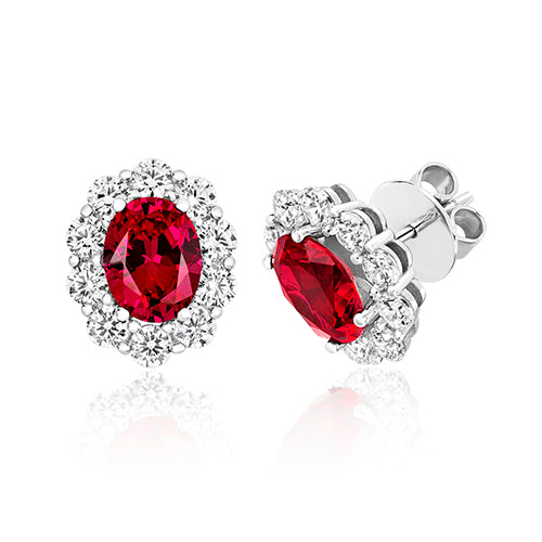 Large Cluster Claw Set Oval Earrings 9x7mm Red Oval Centre