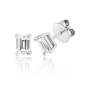 Twin Claw Four Claw Set Stud Earrings With Emerald Cut Cubic Zirconia