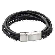 Load image into Gallery viewer, Reborn Multi Row Recycled Black Leather Bracelet With Lava Beads
