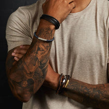 Load image into Gallery viewer, Reborn Multi Row Recycled Black Leather Bracelet With Lava Beads
