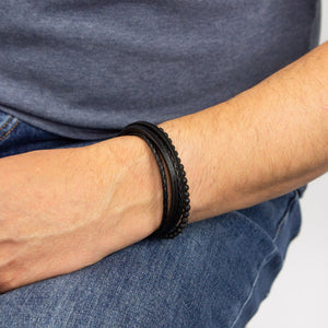 Reborn Multi Row Recycled Black Leather Bracelet With Lava Beads