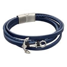 Load image into Gallery viewer, Navy Leather Multi Row Plaited Bracelet With Anchor
