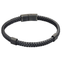 Load image into Gallery viewer, Reborn Plaited Black Recycled Leather And Black IP Bracelet
