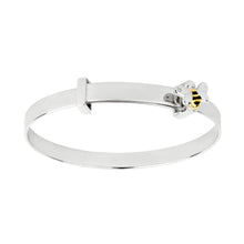Load image into Gallery viewer, Recycled Silver Expandable Bee Bangle With Yellow Gold Plating, Enamel And Diamond

