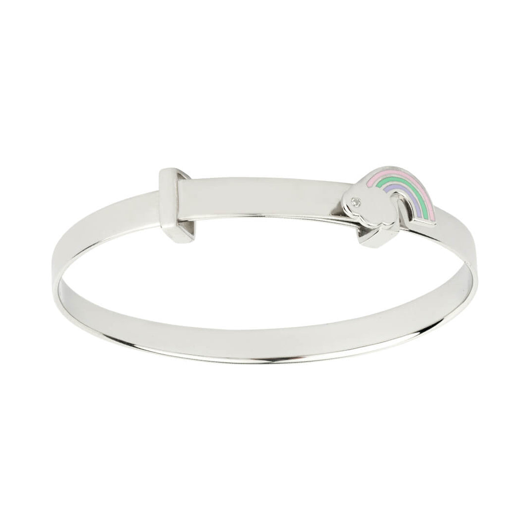 Recycled Silver Rainbow Expandable Bangle With Enamel And Diamond