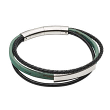 Load image into Gallery viewer, Multi Row Green Cork And Black Recycled Leather Bracelet
