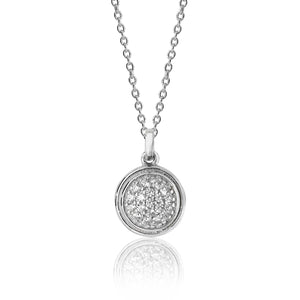 Silver Bezel Pavé Style Circle CZ Pendant And Chain