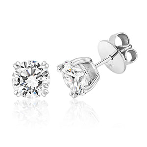 Twin Claw Four Claw Set Stud Earrings With Round Cut Cubic Zirconia