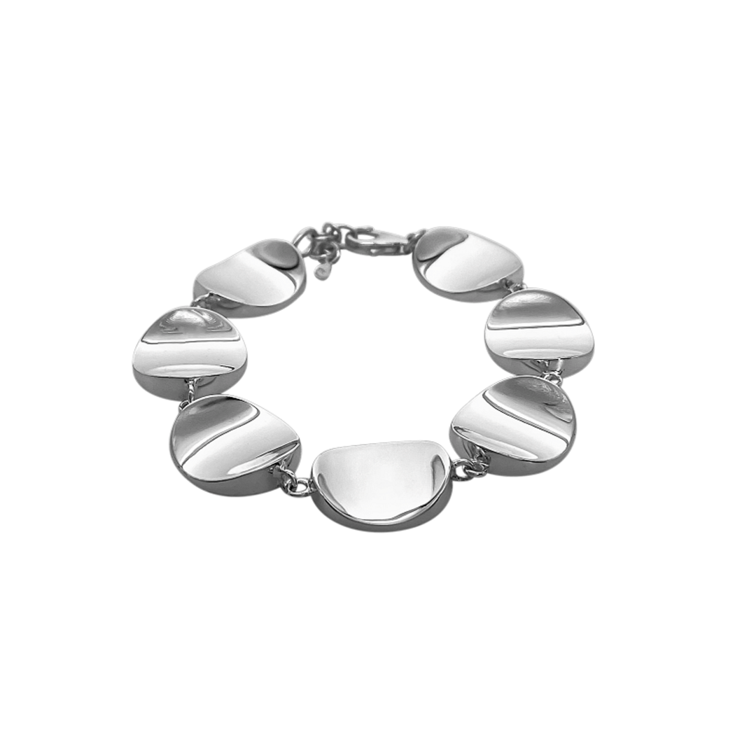 Silver Concave Disc Link Bracelet
