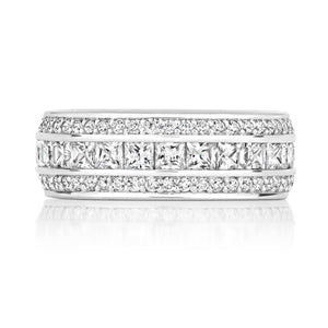 Three Row Eternity Princess Cut Centre And Round Stone Sides