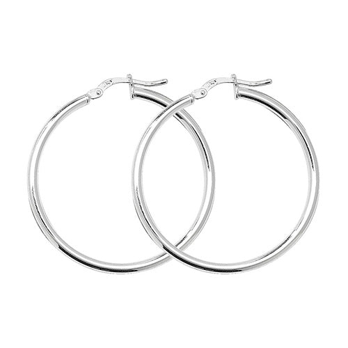 Silver 30mm Plain Hoop Earrings