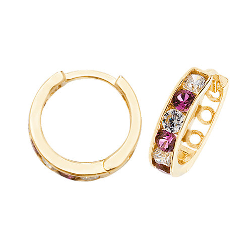 9ct Yellow Gold Red And White Cubic Zirconia Hoop Earrings