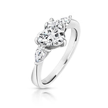 Load image into Gallery viewer, Three Stone Claw Set Ring Centre Heart Shape Cubic Zirconia
