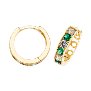 9ct Yellow Gold Green And White Cubic Zirconia Hoop Earrings