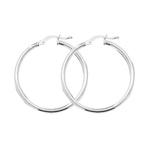 Silver 25mm Plain Hoop Earrings