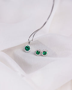 Green Emerald Coloured Round Solitaire Earrings