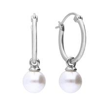 Load image into Gallery viewer, White Shell Pearl Dangle Hoop Earrings
