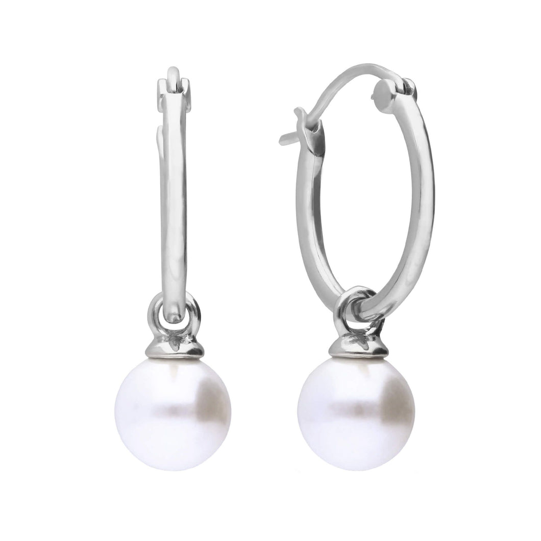 White Shell Pearl Dangle Hoop Earrings