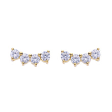 Load image into Gallery viewer, Gold Plated Four Stone Crawler Stud Earrings With Cubic Zirconia
