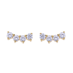 Gold Plated Four Stone Crawler Stud Earrings With Cubic Zirconia