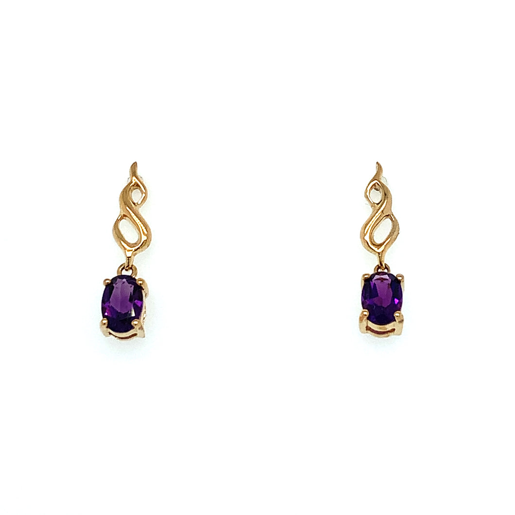 9ct Yellow Gold Twist With Oval Amethyst Earrings