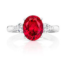 Load image into Gallery viewer, Three Stone Red Oval Cut Cubic Zirconia Centre Ring
