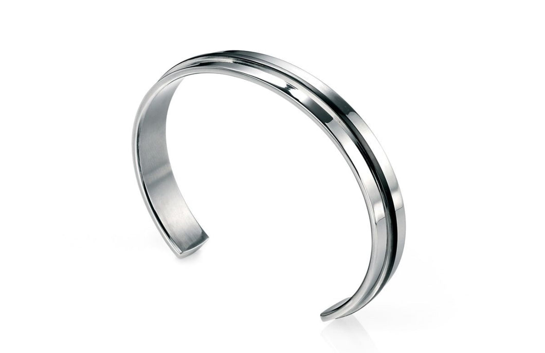 Stainless Steel Black PVD Stripe Cuff Bangle