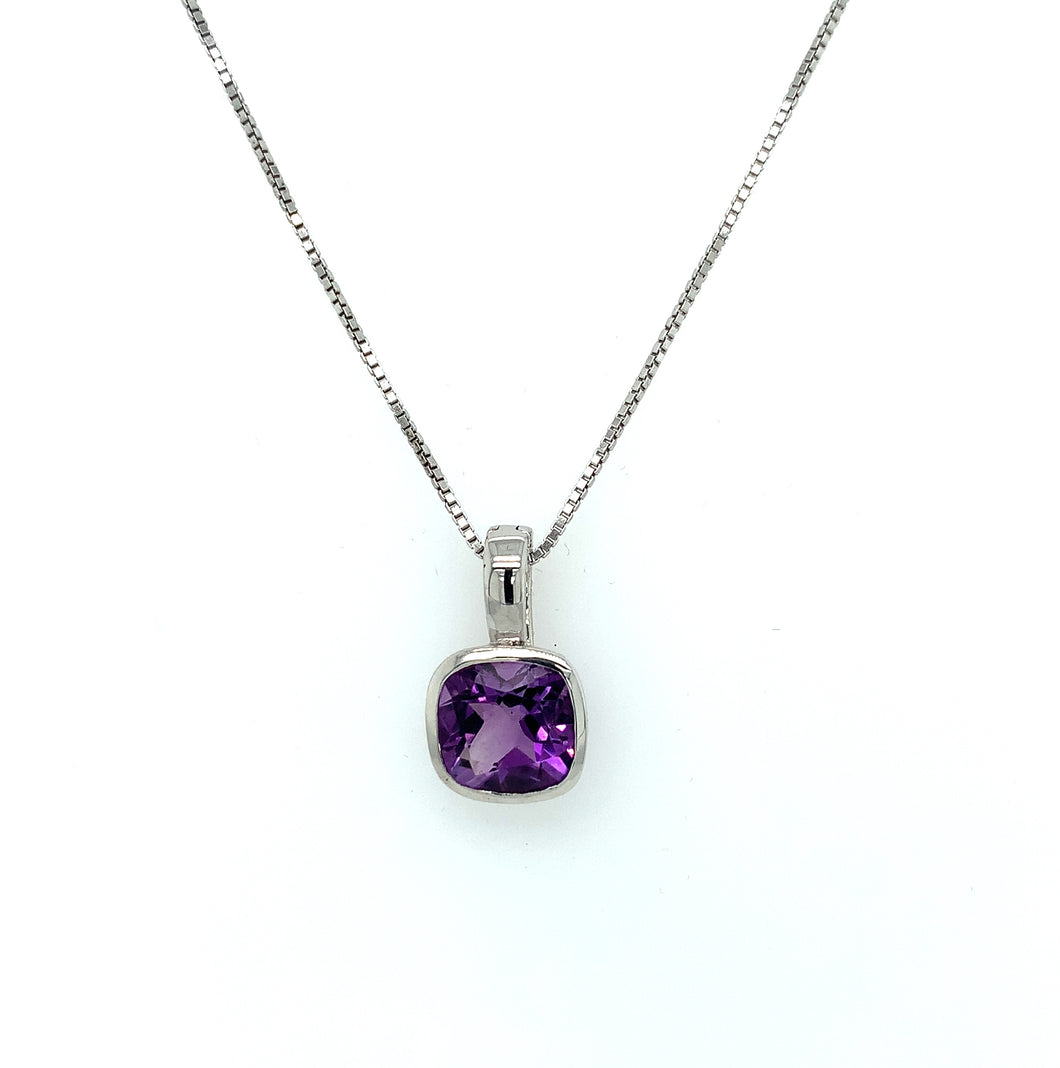 Cushion Shaped Amethyst And Silver Pendant