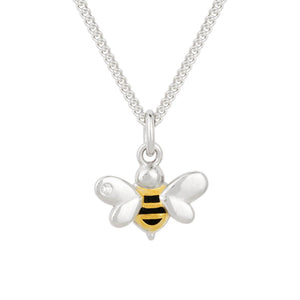 Recycled Silver Bee Necklace With Yellow Gold Plating, Enamel And Diamond