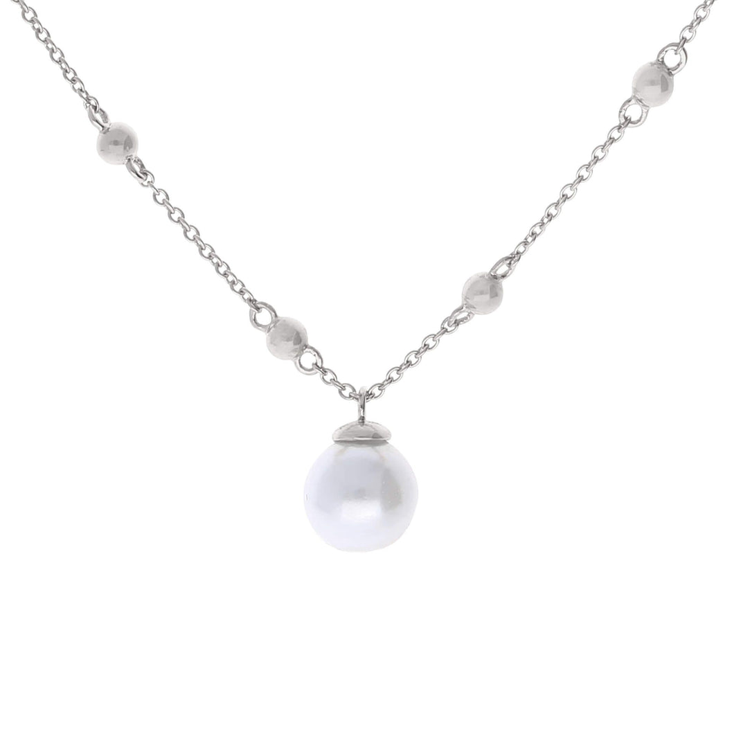 Trace Chain Station Necklace With Shell Pearl