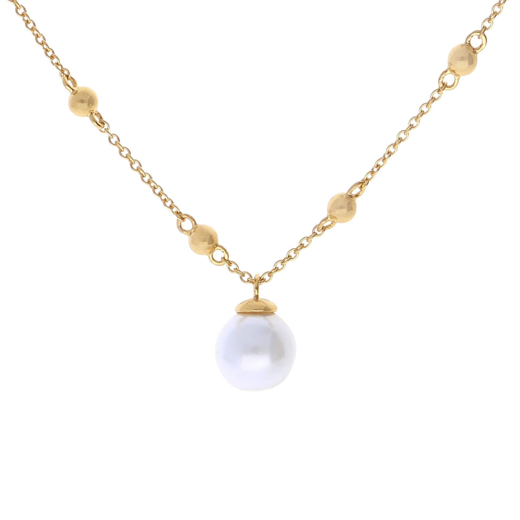Gold Plated Trace Chain Station Necklace With Shell Pearl