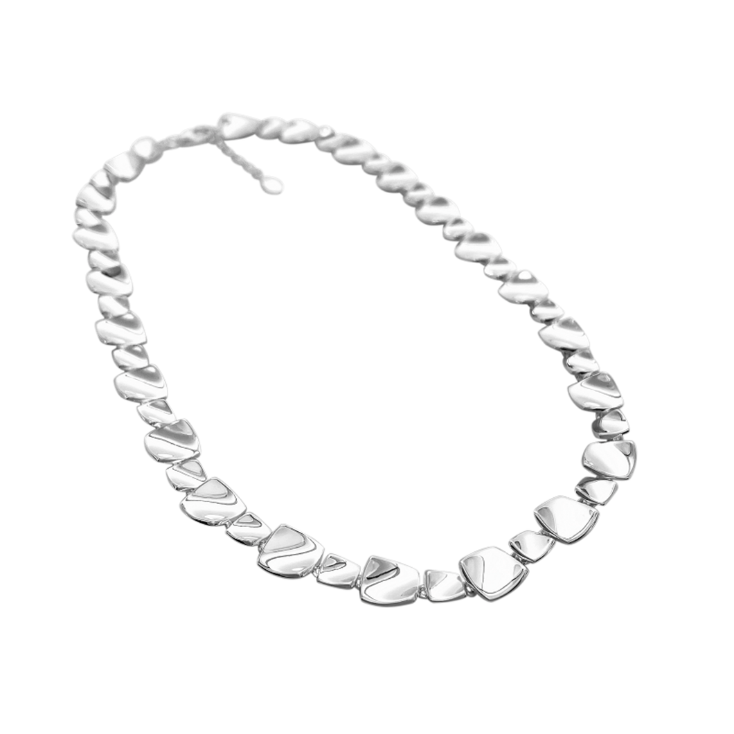 Silver Concave Square Links Necklace