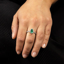 Load image into Gallery viewer, Green Zirconia Teardrop Ring with Pave Surround
