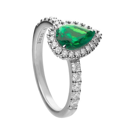 Green Zirconia Teardrop Ring with Pave Surround