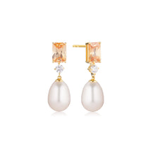 Load image into Gallery viewer, Earrings Gallatina - 18K Plated With Freshwater Pearl And Champagne Cubic Zirconia
