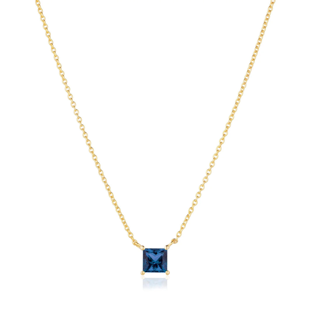 Necklace Ellera Quadrato - 18K Plated With Blue Zirconia
