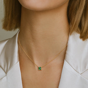 Necklace Ellera Quadrato - 18K Plated With Green Zirconia