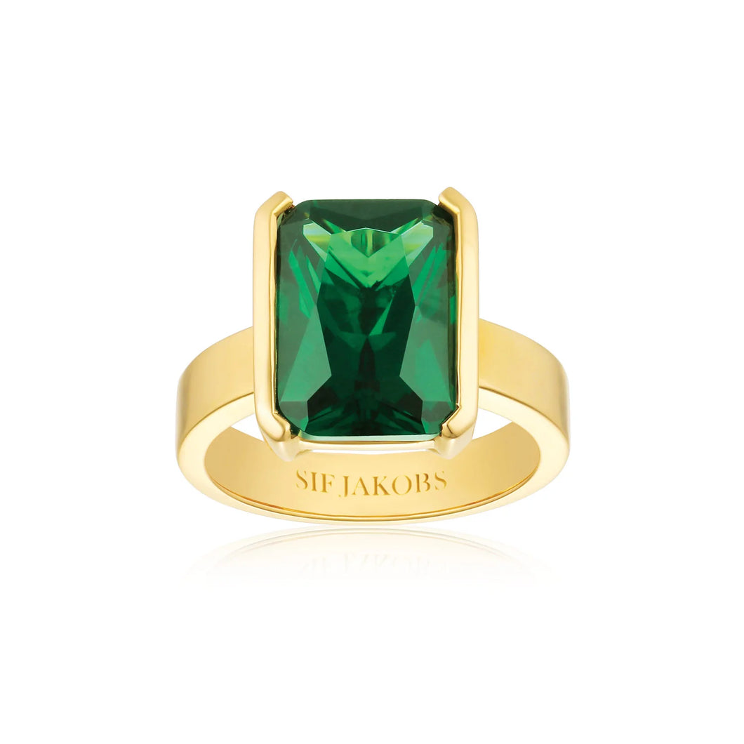 Ring Roccanova Grande - 18K Gold Plated With Green Zirconia