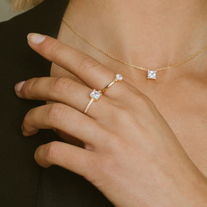Ring Ellera Quadrato - 18K Gold Plated With White Zirconia