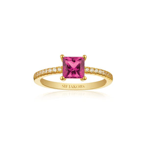 Ring Ellera Quadrato - 18K Plated With Pink Zirconia