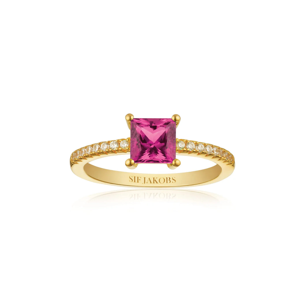Ring Ellera Quadrato - 18K Plated With Pink Zirconia