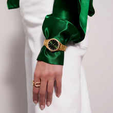 Load image into Gallery viewer, Watch Aurora - Gold Plated Stainless Steel With Green Sunray Dial And White Zirconia
