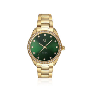 Watch Aurora - Gold Plated Stainless Steel With Green Sunray Dial And White Zirconia
