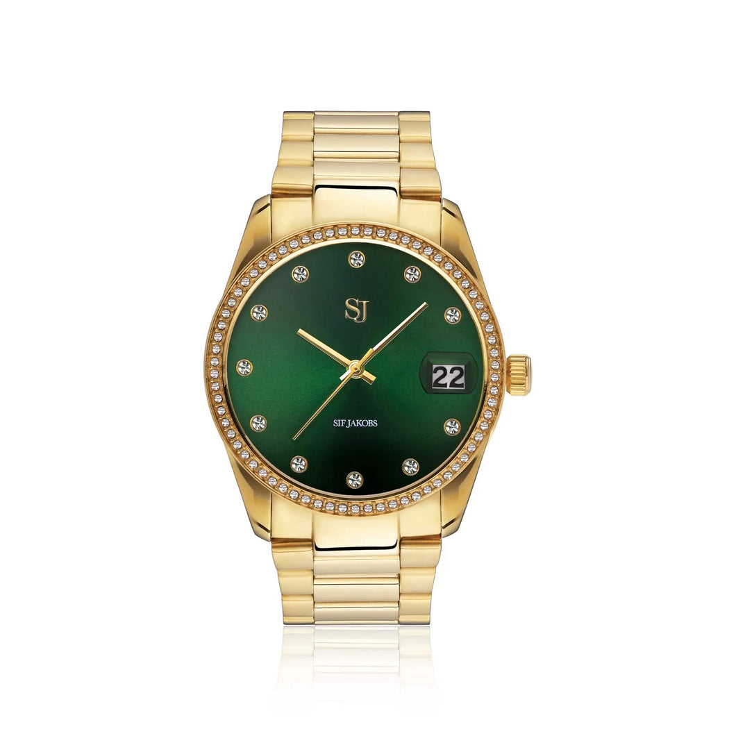 Watch Aurora - Gold Plated Stainless Steel With Green Dial And White Zirconia