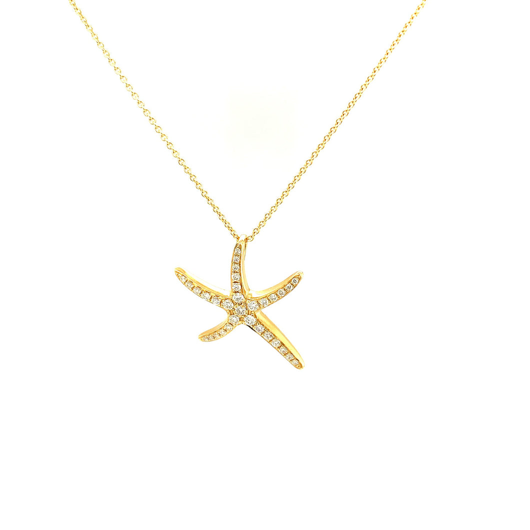 18ct Yellow Gold And Diamond Star Fish Pendant On Chain